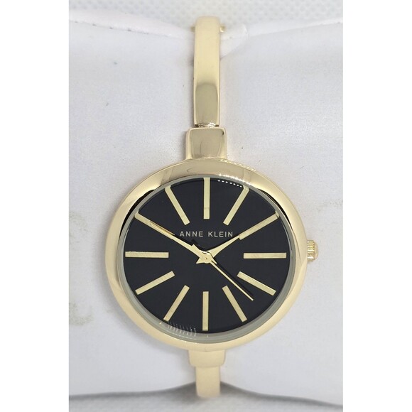 Women's Anne Klein Gold Tone Black Dial AK/1470G PC21J Bangle Bracelet Watch 09 - Picture 5 of 7